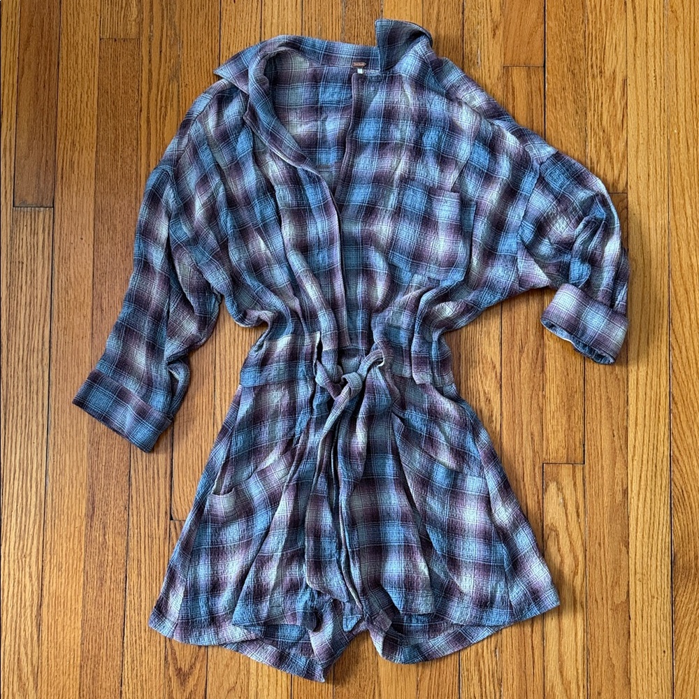 Free People Blue and Purple Plaid Jumpsuit
